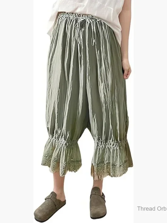 Lace Trim Bloomer Pants Mid Rise Cropped Pajama Slips Under Dress - Picture 1 of 5